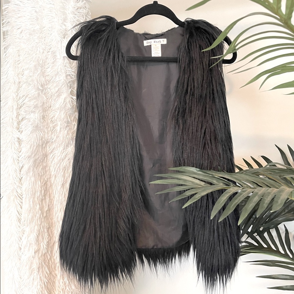 Black Faux Fur Sleeveless Coat